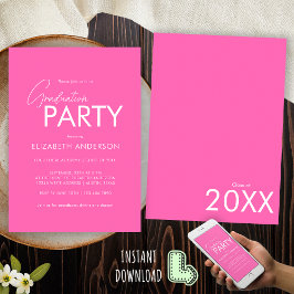 Modern Chic Hot Pink Typografi Examenfest Inbjudningar