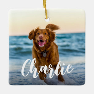 Modern Chic Hund Photo Namn Julgransprydnad Keramik