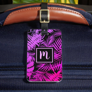 Modern chic i den tropiska shock rosa-monogrammet bagagebricka