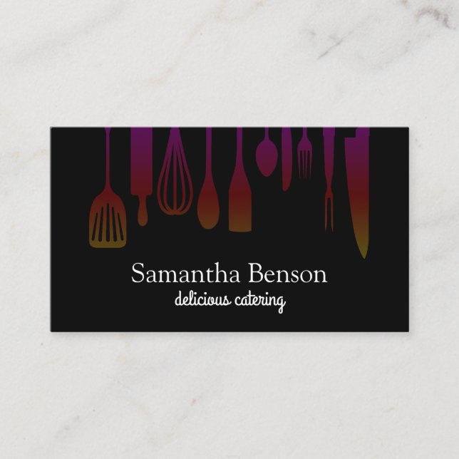 Modern Chic Kitchen Utensils Cooking and Catering Visitkort (Framsida)