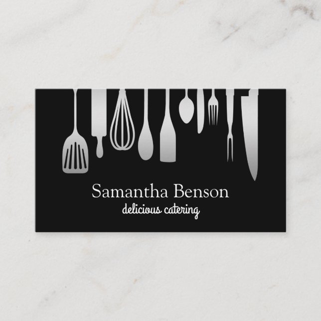 Modern Chic Kitchen Utensils Cooking and Catering Visitkort (Framsida)