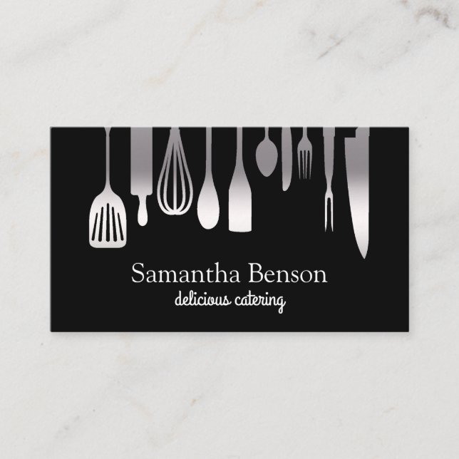 Modern Chic Kitchen Utensils Cooking and Catering Visitkort (Framsida)