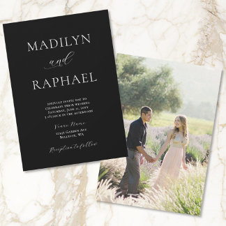 Modern Chic Lägg till bild Svarta och vita Bröllop Inbjudningar