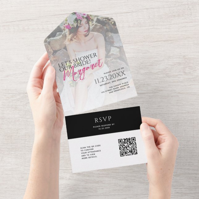 Modern Chic Låt oss skölja vår brud Foto QR-kod (Avrivbar del)