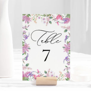 Modern Chic Lavender Lila blommor Bröllop Bordsnummer