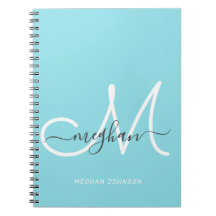 Modern Chic Light Blue White Script Monogrammed