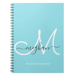 Modern Chic Light Blue White Script Monogrammed Anteckningsbok