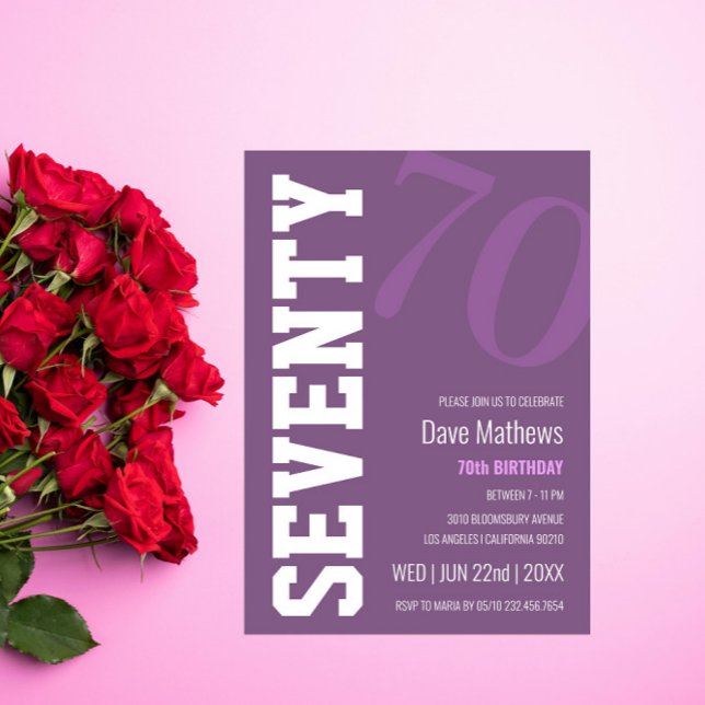 Modern Chic Lila 70:e födelsedagen Inbjudningar (Skapare uppladdad)