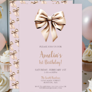Modern Chic Lila Coquette Bow 1:a födelsedagen Inbjudningar