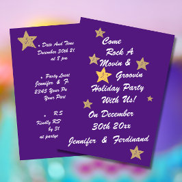 Modern Chic Lila Guld Star Groovy Julfest Inbjudningar