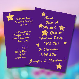 Modern Chic Lila och Guld Stars Groovy Party Inbjudningar