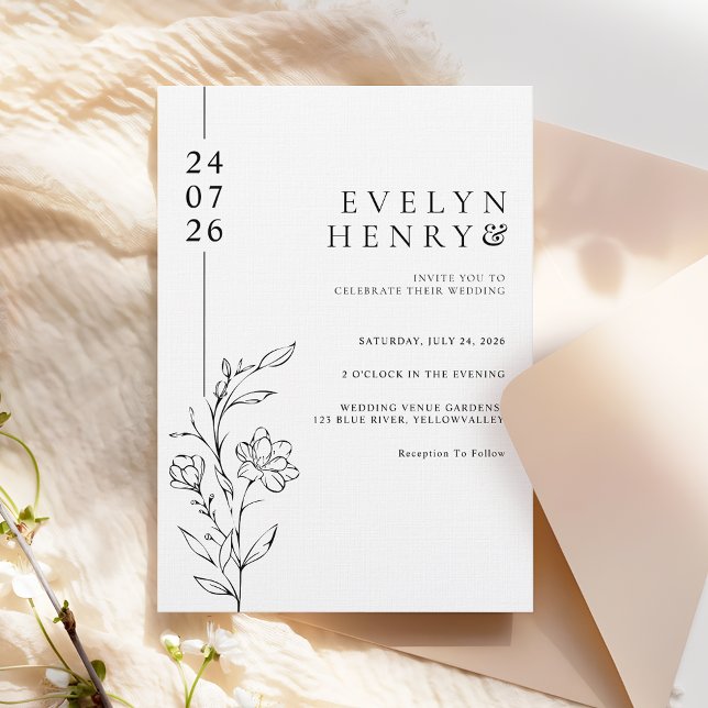Modern Chic Line Floral Elegant Wedding Inbjudningar (Skapare uppladdad)