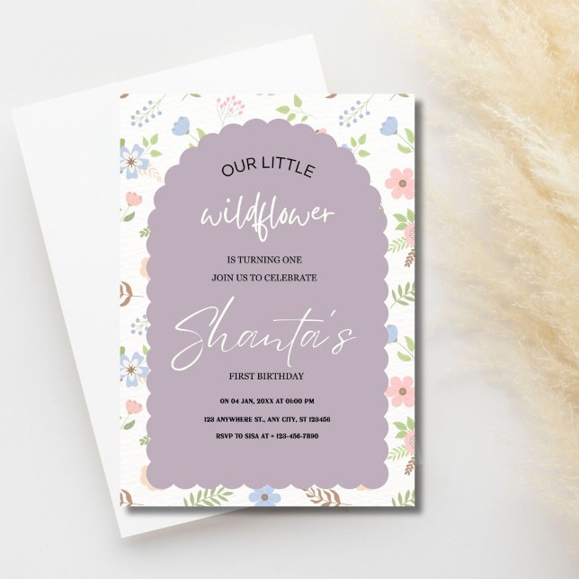 Modern chic liten vildblomma 1:a födelsedag inbjudningar (Our Little Wildflower Birthday Invite)
