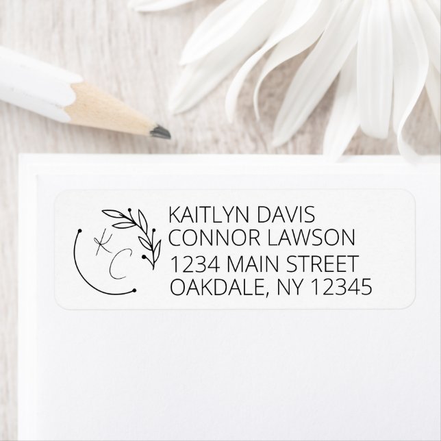 Modern Chic Löv Monogram Bröllop Returadress Returadress Etikett (Insitu)