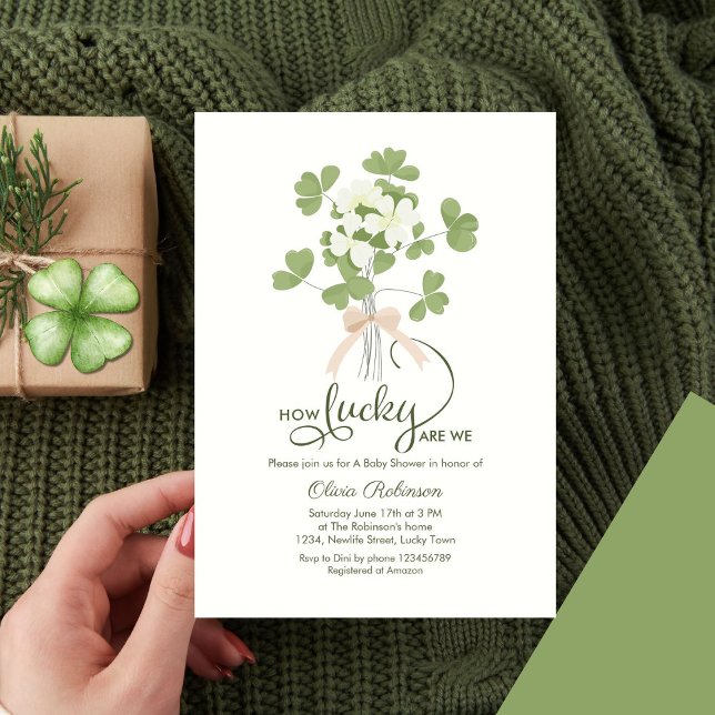 Modern Chic Lucky Shamrock med Bow babydusch Inbjudningar (Skapare uppladdad)