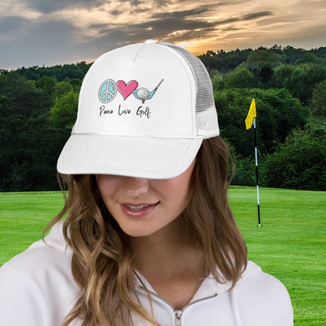 Modern Chic Mamma Peace Kärlek Golf Woman Golfer Keps (Modern Chic Mom Peace Love Golf Woman Golfer Trucker Hat)