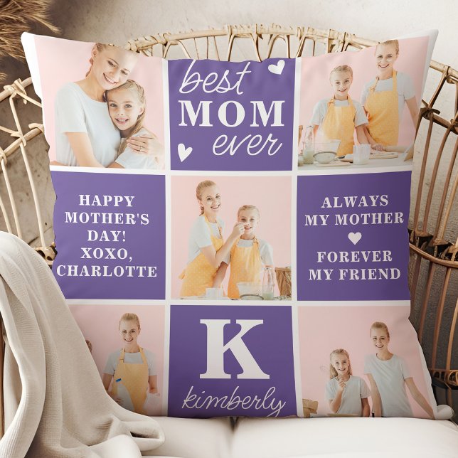 Modern Chic MAMMA Personlig Photo Collage Lila Kudde (Skapare uppladdad)