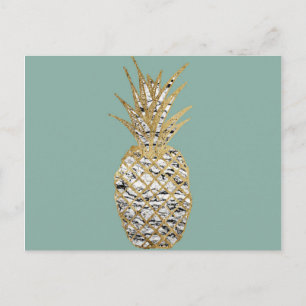 Modern Chic Marble Guld Pineapple Fruit Vykort