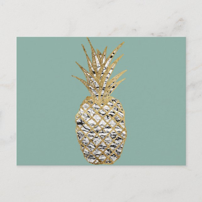 Modern Chic Marble Guld Pineapple Fruit Vykort (Framsida)