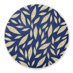 Modern chic marin blått guld glitter-löv knopp