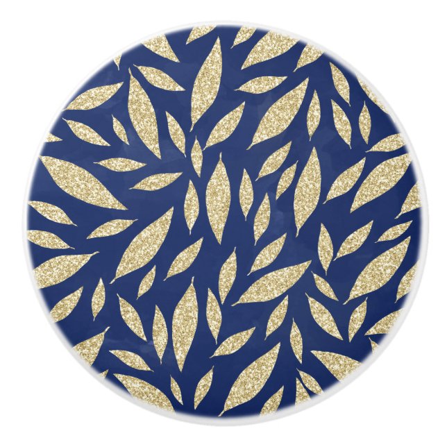 Modern chic marin blått guld glitter-löv knopp (Framsidan)