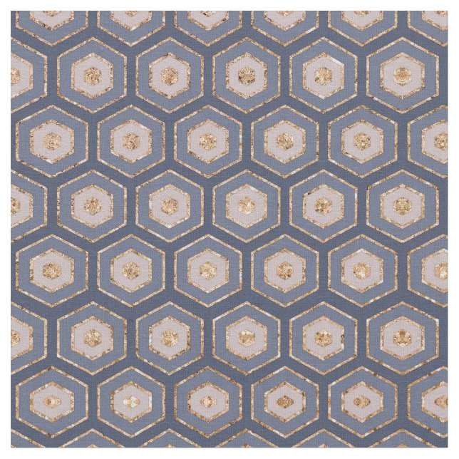 Modern Chic, marin blått Guld-hexagons geometri Tyg (Närbild)