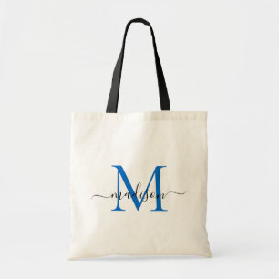 Modern chic marinblå monogram elegant scriptnamn tygkasse