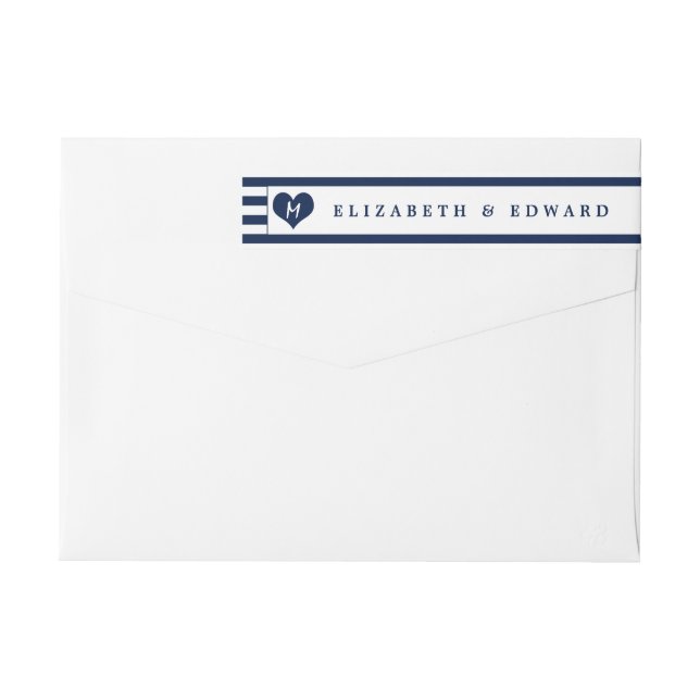 Modern Chic, marinblått och vitt Bröllop Etikettband (Baksidan)