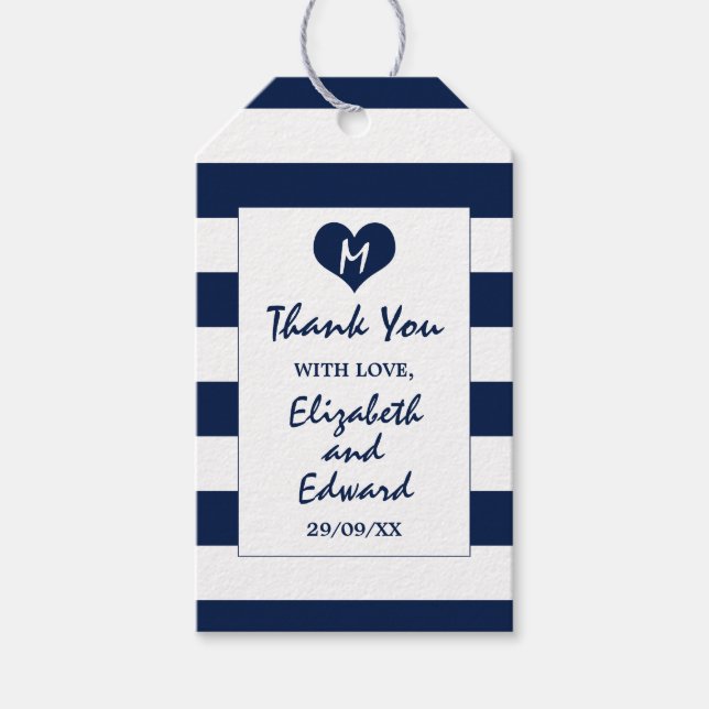 Modern Chic, marinblått och vitt Bröllop Presentetikett (Framsidan)