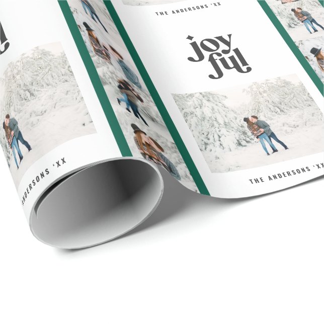 Modern chic med minimal grönt, multifoto jul presentpapper (Rullad Hörn)