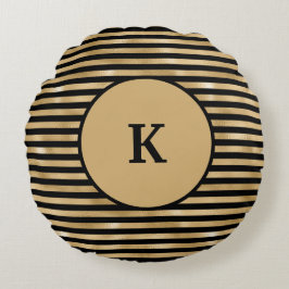 Modern Chic med monogrammad svart och Guld-stripe Rund Kudde