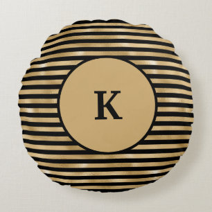 Modern Chic med monogrammad svart och Guld-stripe Rund Kudde
