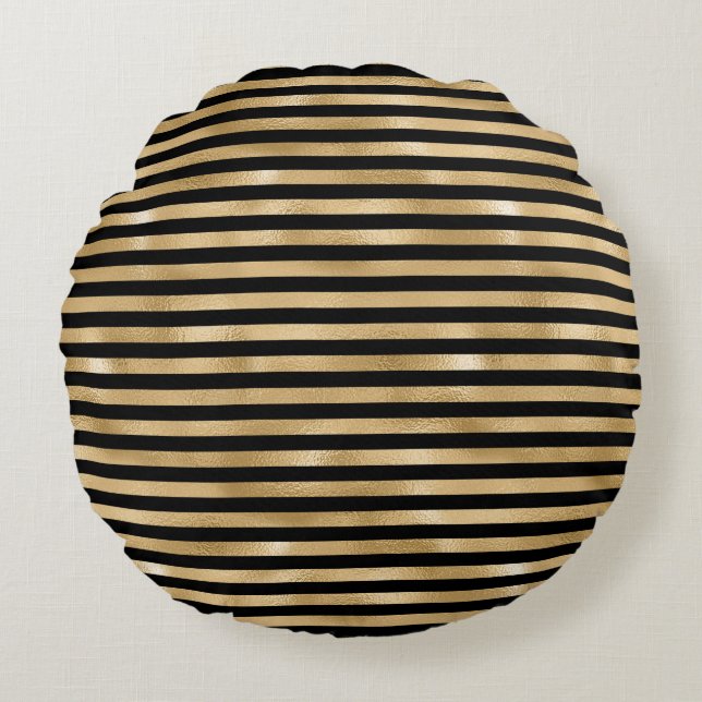 Modern Chic med svart och Guld Rund Kudde (Framsidan)