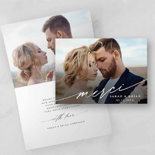 Modern Chic Merci Script 2 Photo Bröllop-mappad Tack Kort