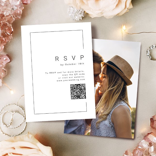 Modern chic - minimalistisk bröllop QR-kod för fot OSA Kort (Modern chic minimalist photo wedding QR code RSVP Card)