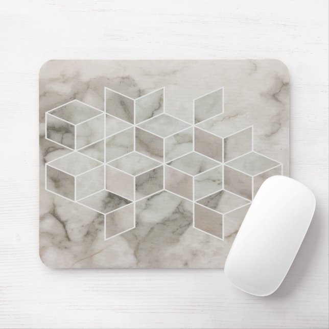 modern chic minimalistisk vit marmorgul geometri musmatta (Med mus)