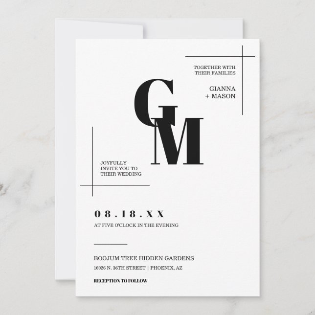 Modern Chic - minimalt QR-kodfoto för Bröllop Mono Inbjudningar (Framsida)