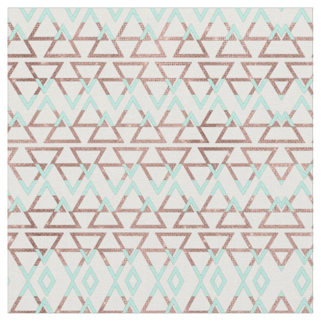 Modern Chic Mint Grönt Ro Guld Glitter Triangles Tyg (Närbild)