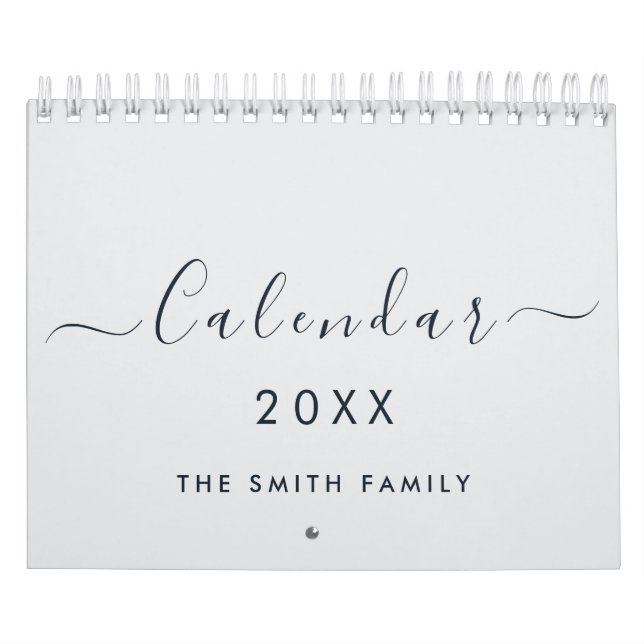 Modern Chic Mistblå 2027 Typografi Familjenamn Kalender (Omslag)