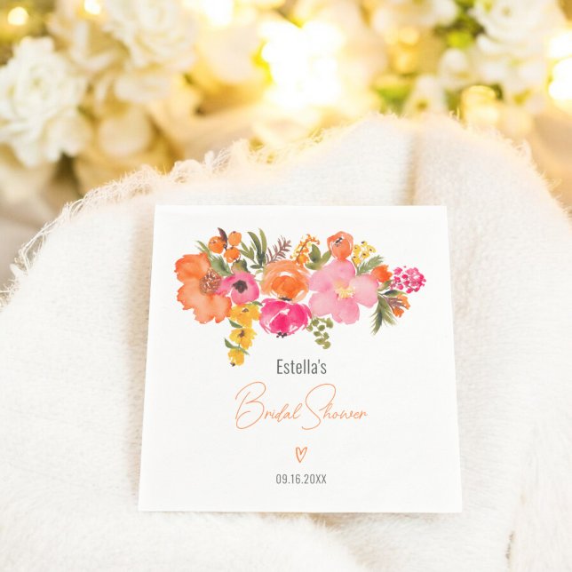Modern chic-möhippa med fet blommigt pappersservett (Modern chic bold floral script bridal shower napkins)