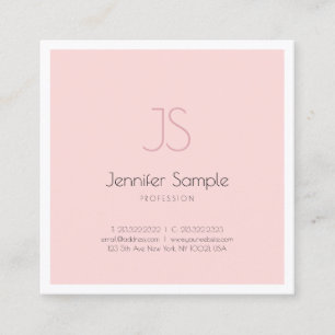 Modern Chic Monogram Design Clean Rosa Plain Luxe Fyrkantigt Visitkort