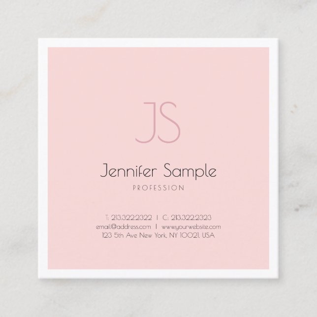 Modern Chic Monogram Design Clean Rosa Plain Luxe Fyrkantigt Visitkort (Framsida)