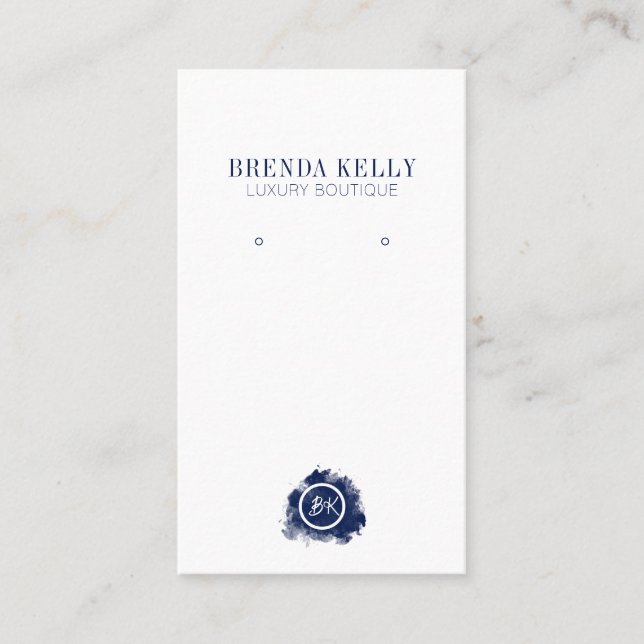 Modern Chic Monogram Navy & White QR Code Earratio Visitkort (Framsida)