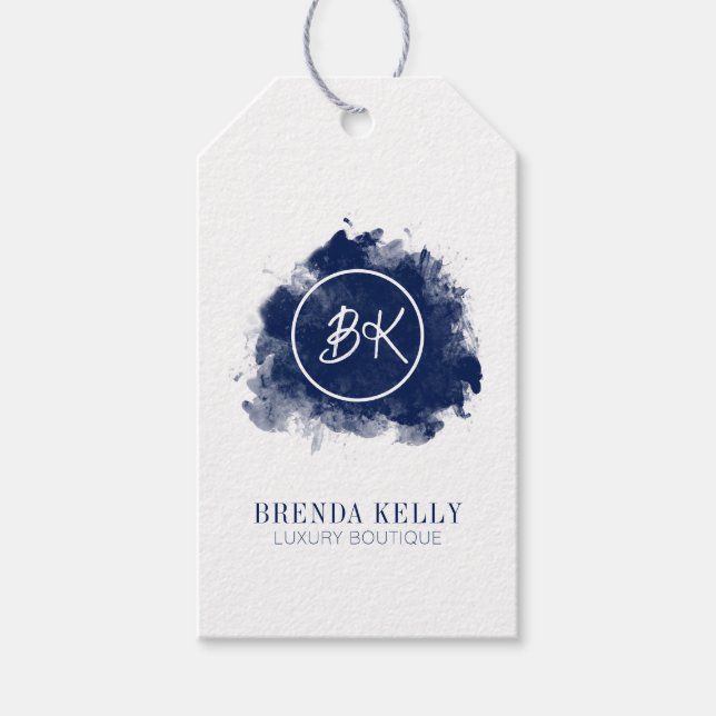 Modern Chic Monogram Navy & White QR-kod Presentetikett (Framsidan)