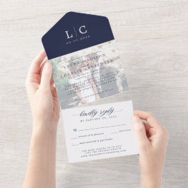 Modern Chic Monogram Photo OSA Navy Blue Bröllop