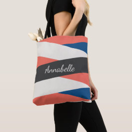 Modern Chic, monogrammed koral- och blått tote-tag Tygkasse