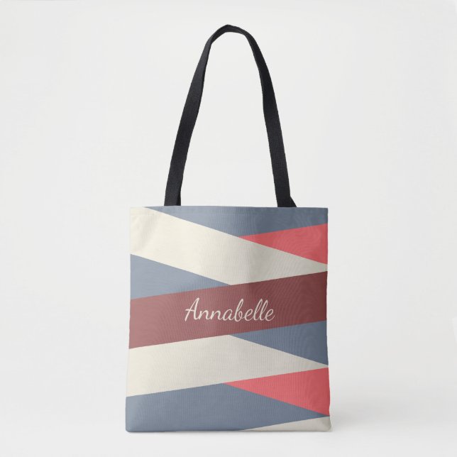Modern Chic Monogrammed Rosa & BlueTote Bag Tygkasse (Framsida)