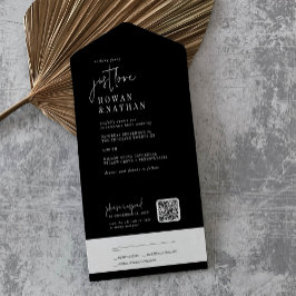 Modern Chic Mörk Black Just Kärlek QR-kod Bröllop