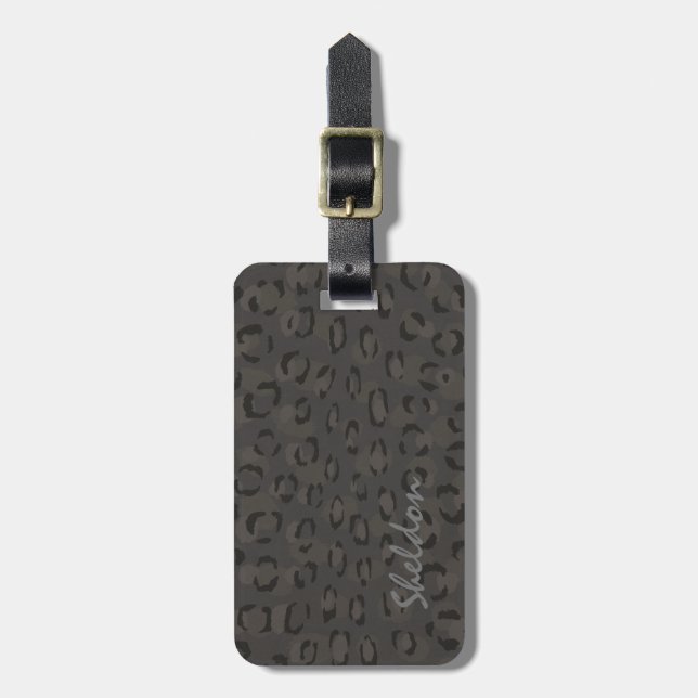 Modern chic mörk grått cheetah print mönster bagagebricka (Vertikal Framsida)