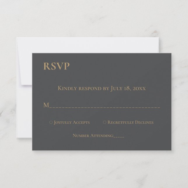 Modern Chic Mörk Grått Guld Typografi Bröllop OSA Kort (Framsida)